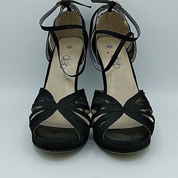 DEB Heels Shoes Size 8.5 Black Open Toe Strappy Lace Fabric - Picture 5 of 15